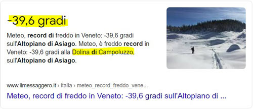 Temperature record alla Dolina di Campoluzzo